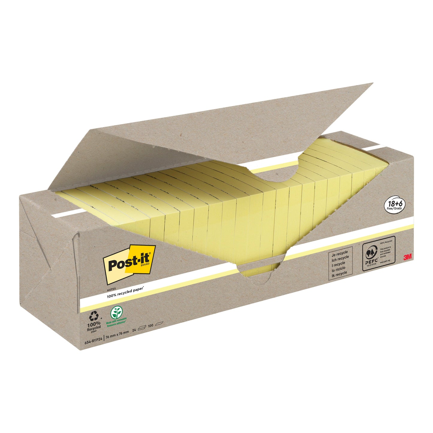 Post-it® Recycling Notes, 76 mm x 76 mm, Promotion, 100 Blatt/Block, 100% PEFC