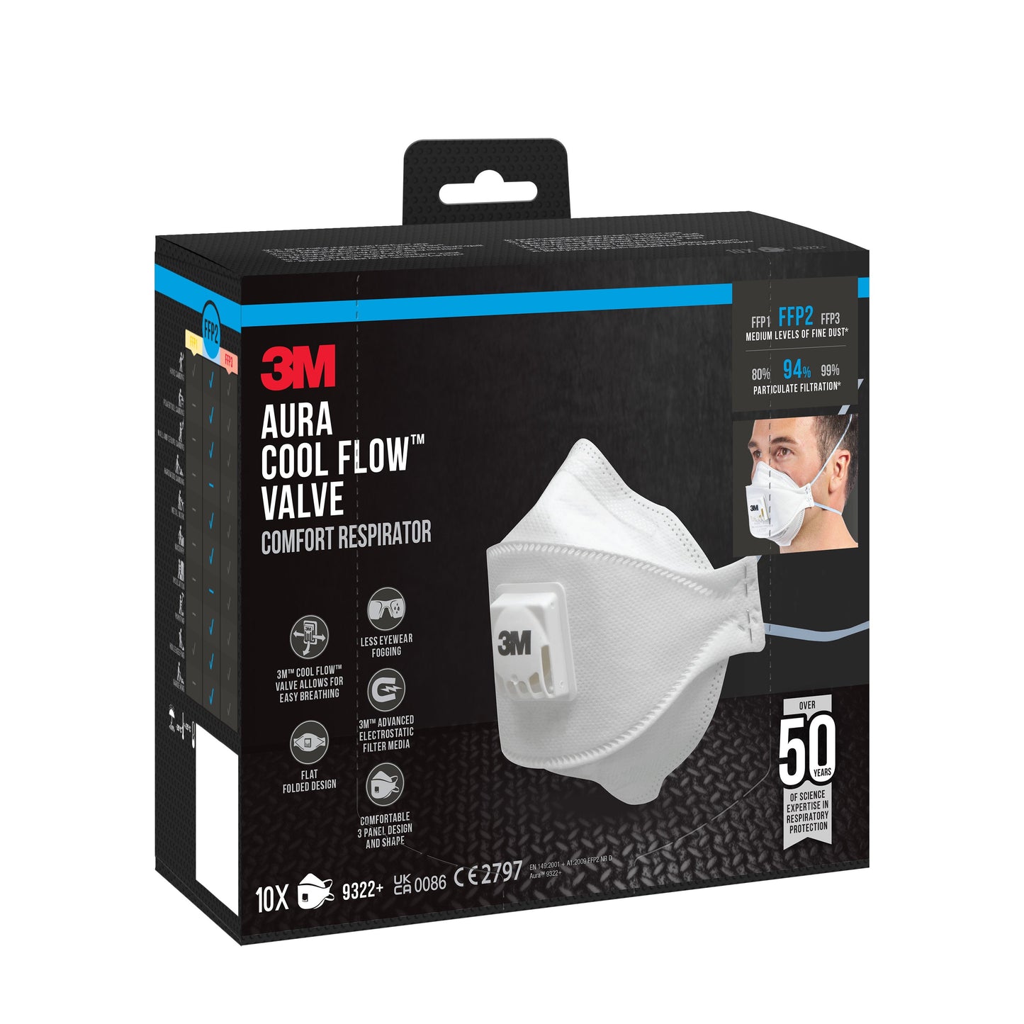 3M™ Aura™ Comfort Cool Flow™ Partikelmaske 9322+, FFP2, mit Ventil