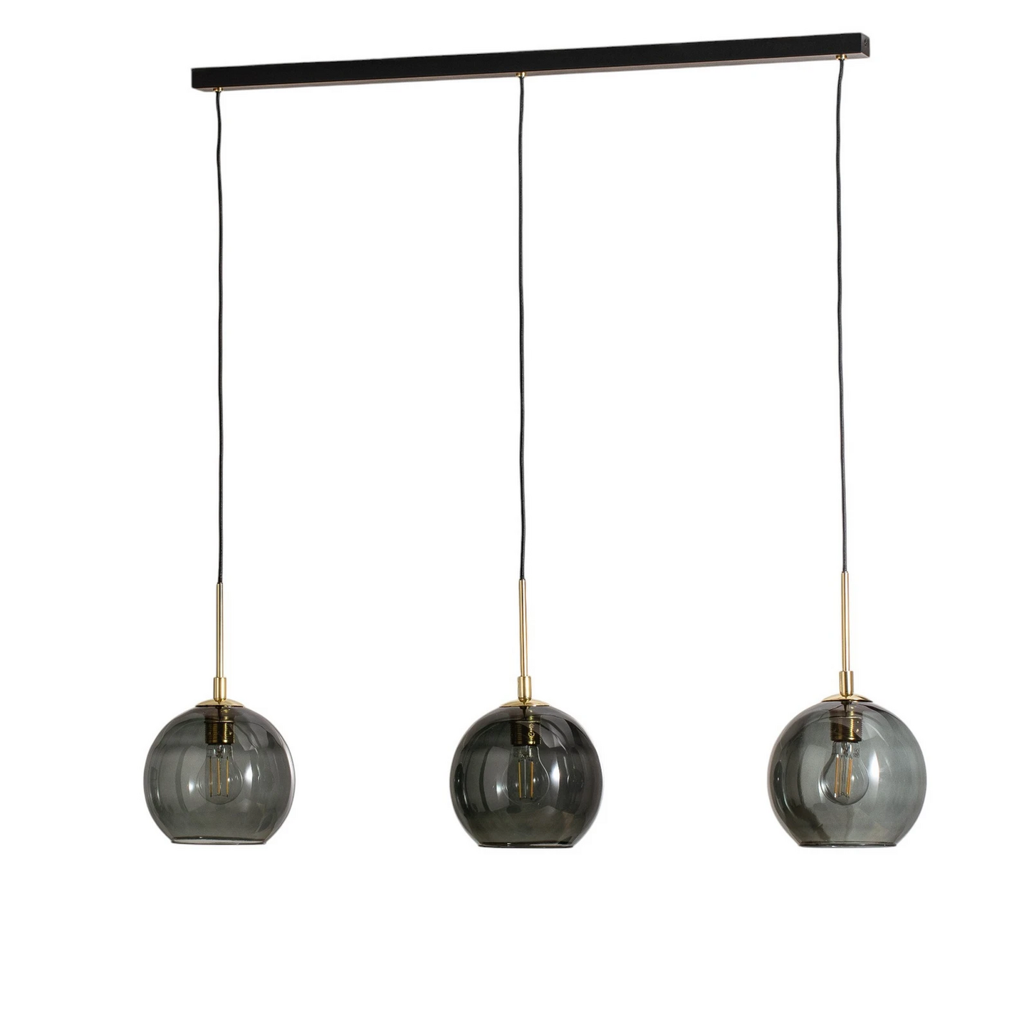 B-flokks Dulce hengilampi, reykgrár, svart gler, 3 ljós, loftlampi, loftljós, kastljós