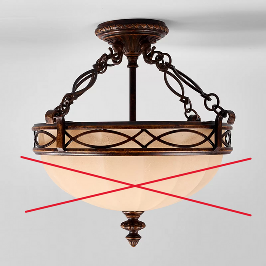 Feiss loftljós í B-flokki, með millileggjara, fyrir notkun í setustofu, 39,3 cm loftlampi. Sjá texta.