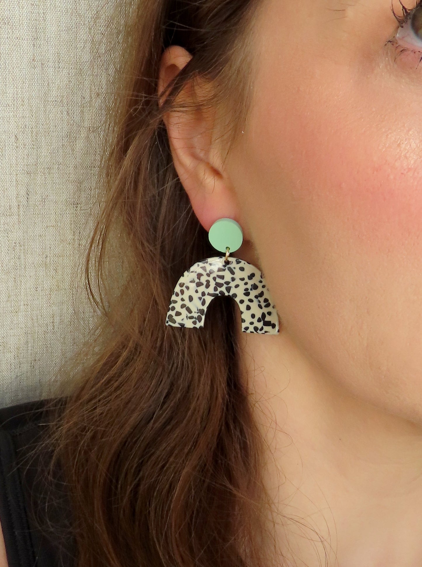 Greige Dots Bow Statement Earrings