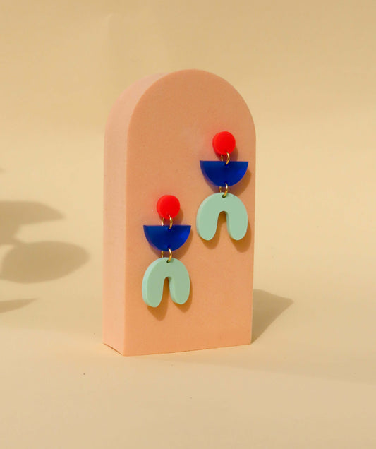 Josie Statement Ohrringe in feuerrot, tintenblau, hellgrün