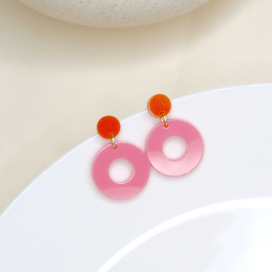 Colorblock Circle Ohrstecker in orange & rosa