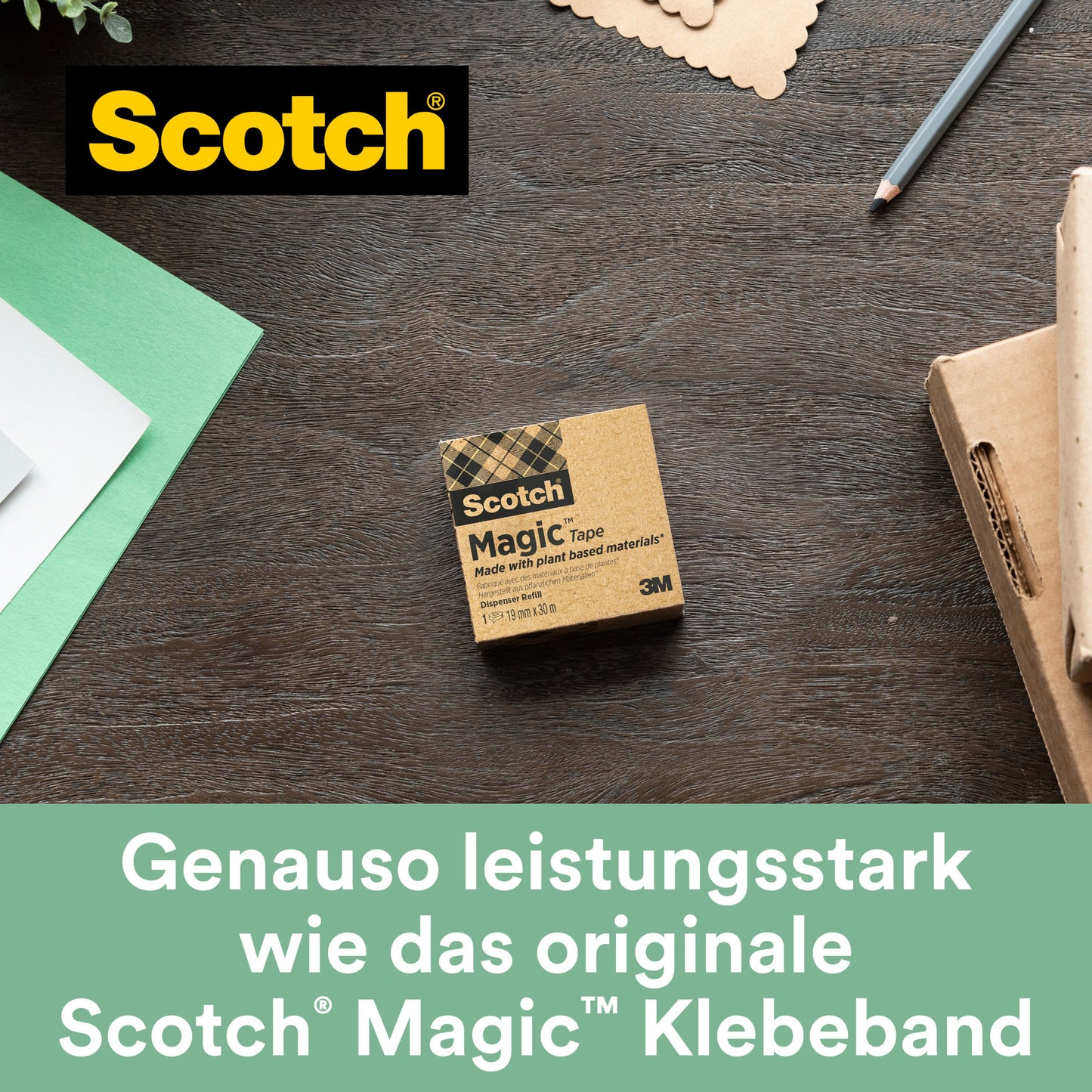 Scotch® Magic™ Klebeband 9-1933R, mit 66 % pflanzlichem Klebstoff hergestellt, 19 mm x 33 m, 14 Rollen/Packung + GRATIS Scotch® Abroller C38, Schwarz  | Packung (1 Stück)