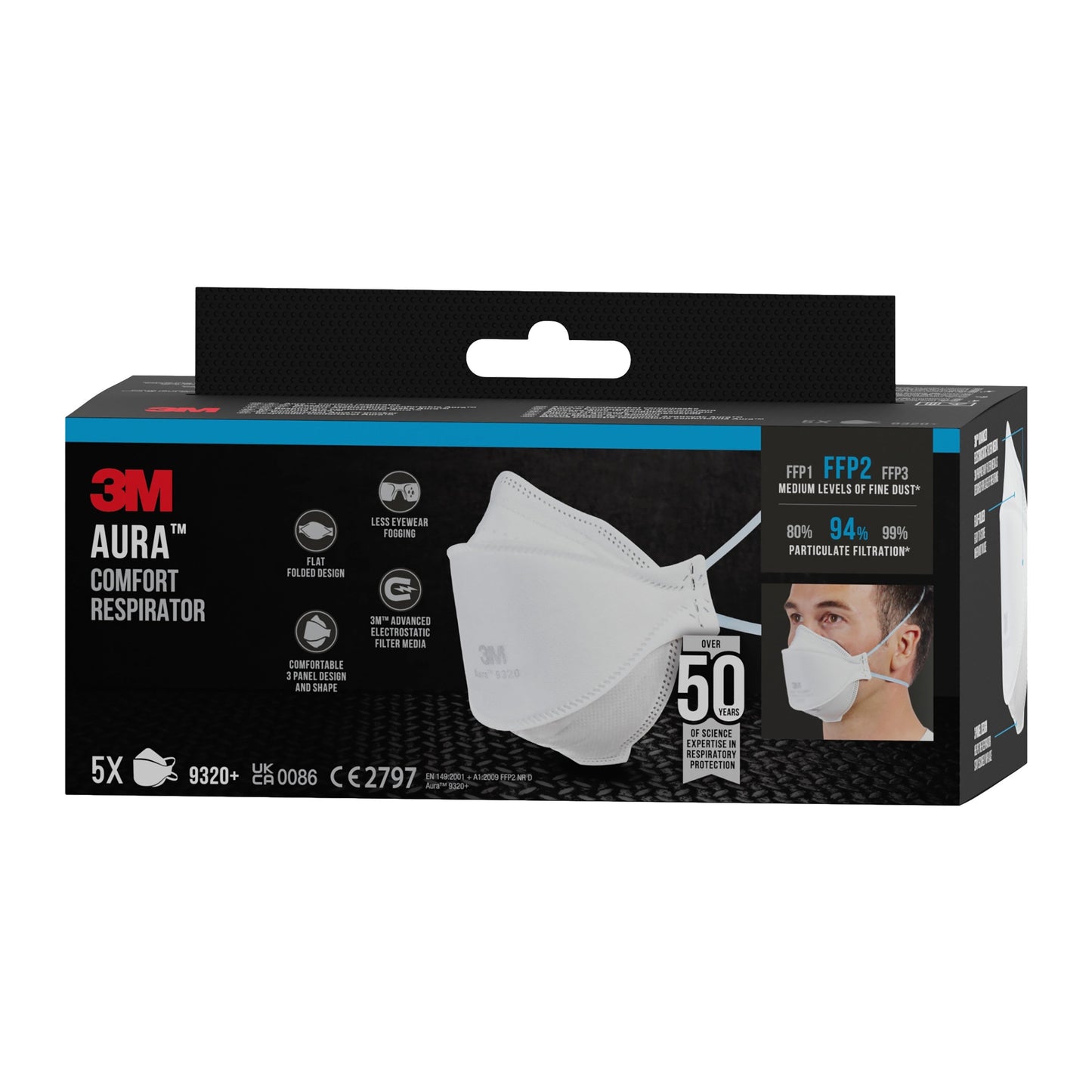 3M™ Aura™ Komfort-Partikelmaske 9320+, FFP2, ohne Ventil, 5er Packung  | Packung (1 Stück)