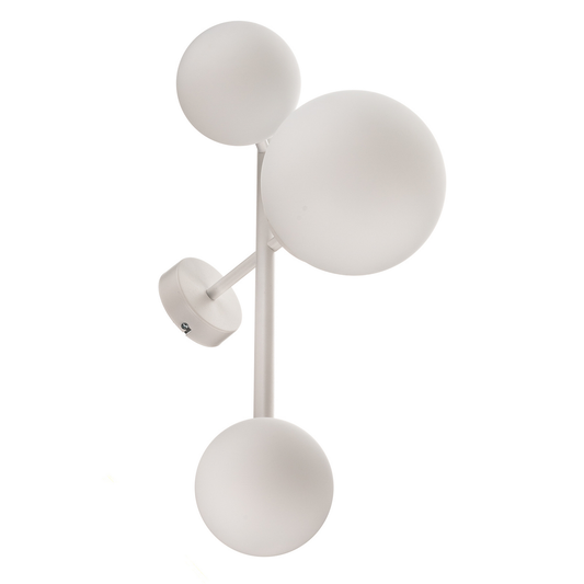 Aldex veggljós í B-flokki, Dione vegglampi, hvítur, málmur, gler, þrír ljósastaurar, E27 E14