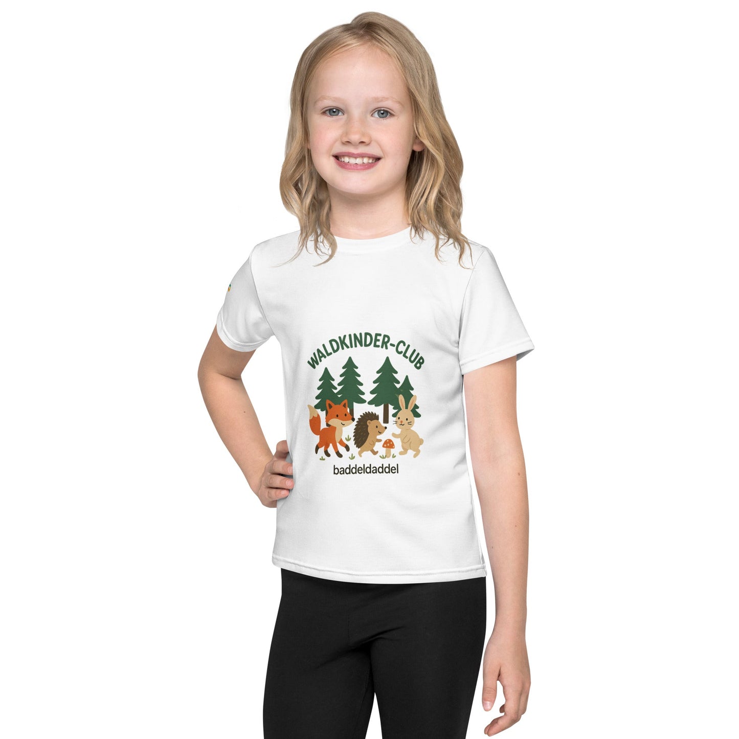 Kinder T-Shirt Waldkinder Club Weiß – Natürlich unterwegs im Baddeldaddel Design