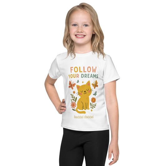 T-Shirt Follow Your Dreams Katze mit Blumen – Ein Shirt voller Träume und Blütenzauber!