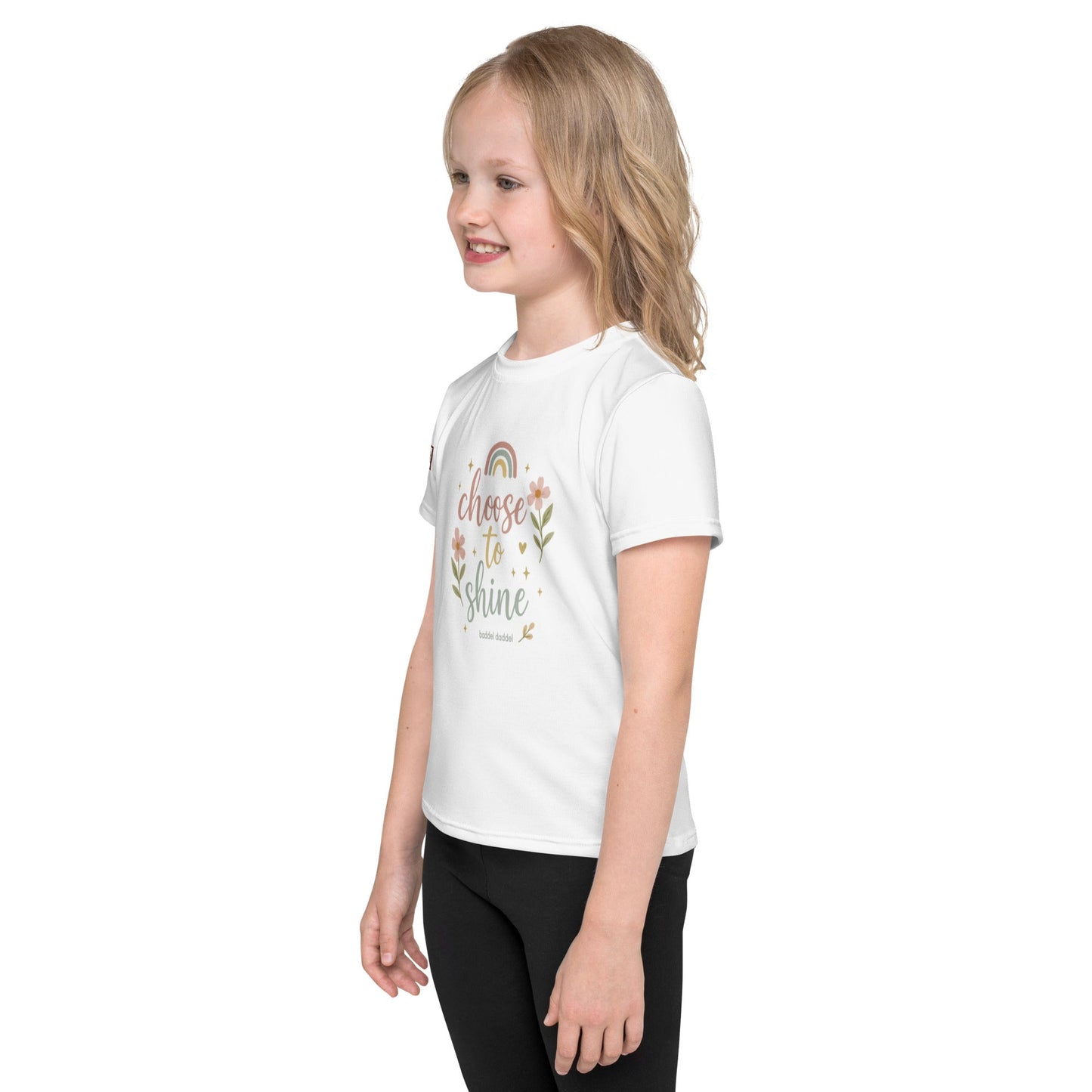 Kinder T-Shirt Choose to shine Weiß – mit Baddeldaddel Design am Ärmel!