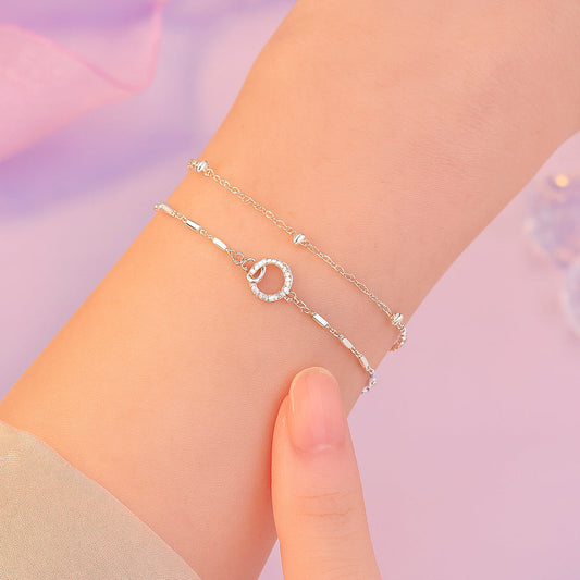 Armband aus 925er-Sterling-Silber, doppellagige Kette - Kreise, 15+5cm