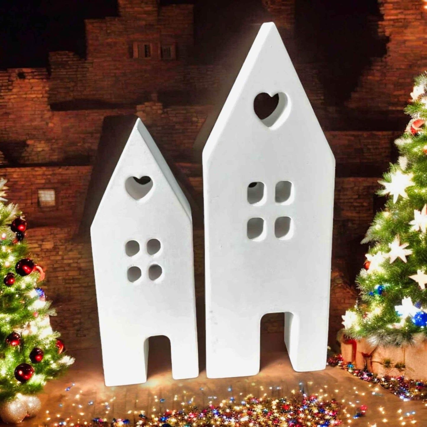 Set aus handgefertigten Aufsteckhäusern & Kerzenring – Exklusive Weihnachtsdeko