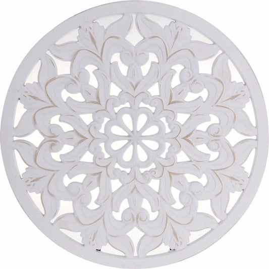 Wandornament Holz weiß 48 cm rund shabby Landhaus Ornament Holzornament Holzbild