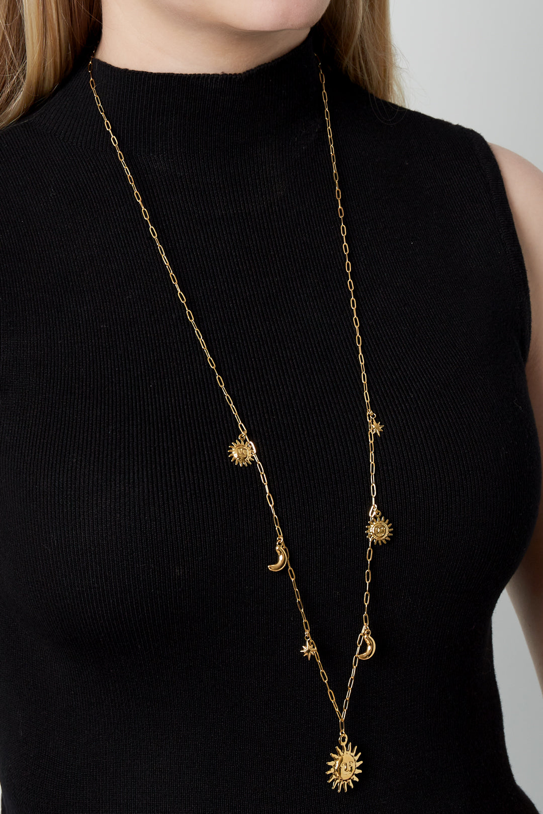 Sonne Mond Stern lange Halskette