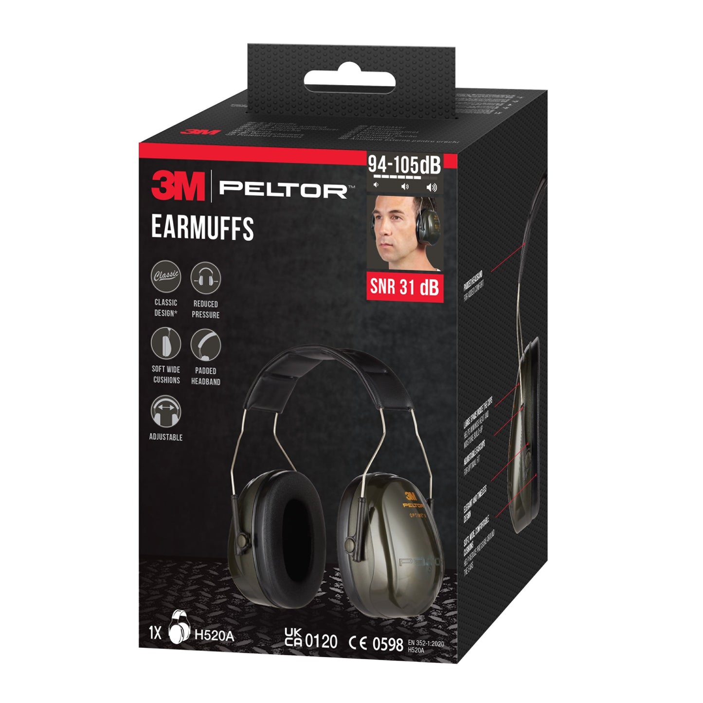 3M™ PELTOR™ Optime™ II Kapselgehörschutz H520A, SNR-Wert 31 dB, Grün | Packung (1 Stück)