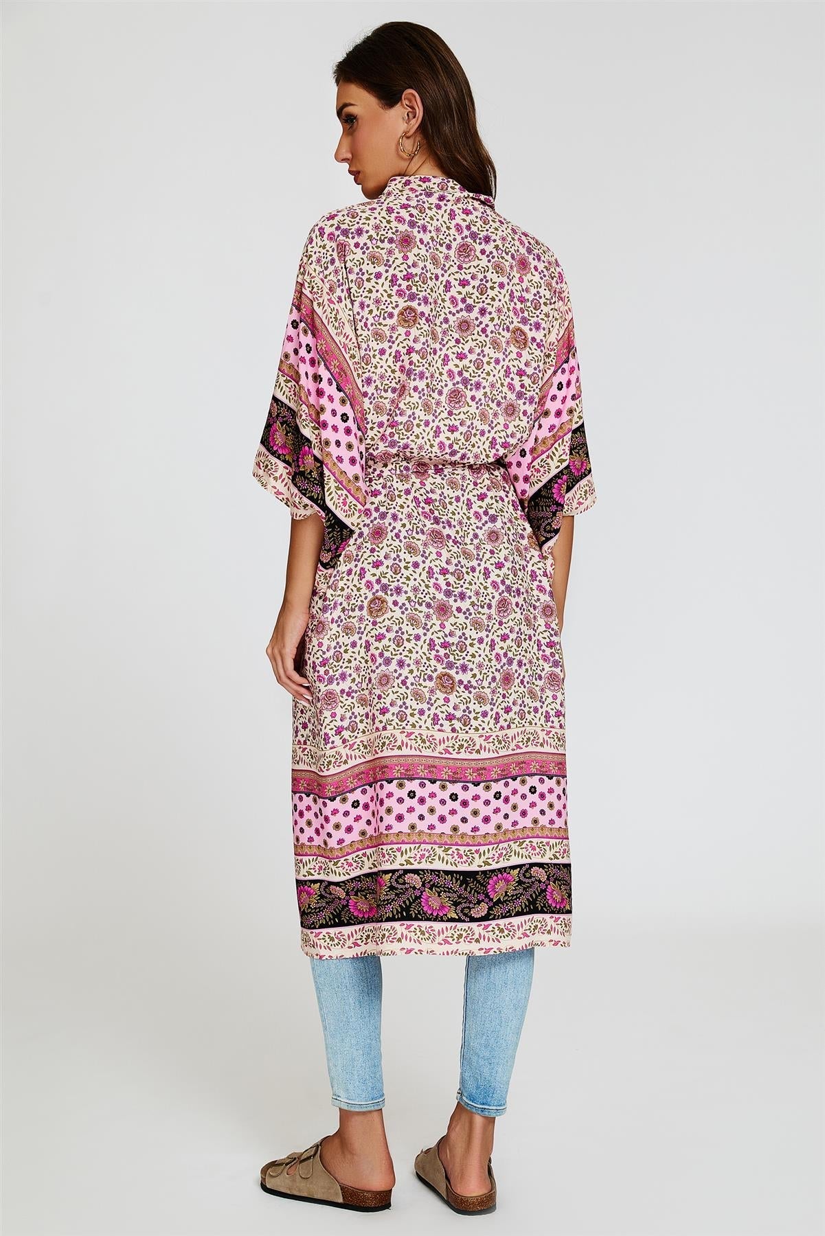 Relaxed Cotton Kimono In Pink