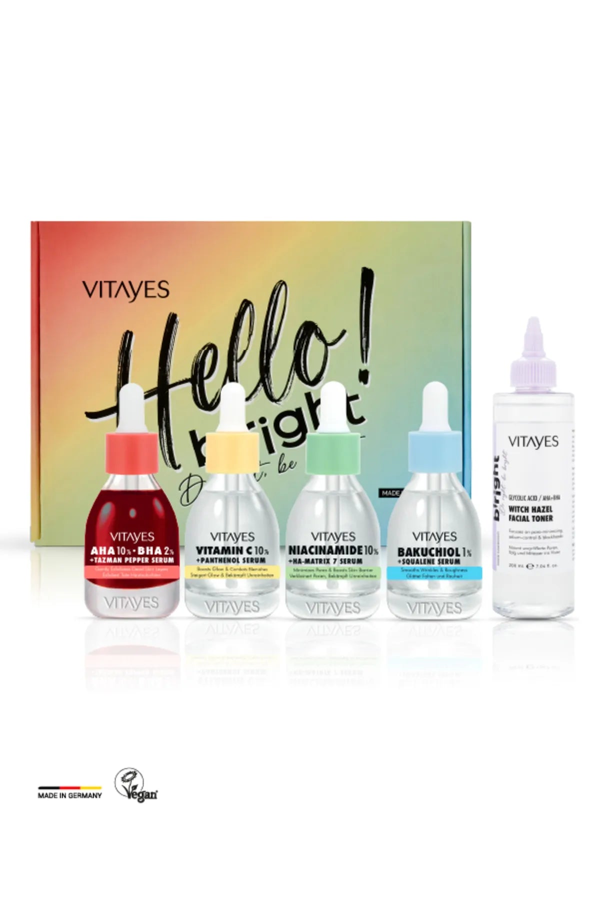 Vitayes Vitamin C 10 %, Aha Bha, Bakuchiol, Niacinamid-Hautserum, Hamamelis-Gesichtswasser-Hautpflegeset