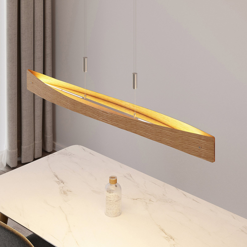 B-grade Lindby Beazina LED pendant light, ceiling lamp, oak wood, LED 29 W19 