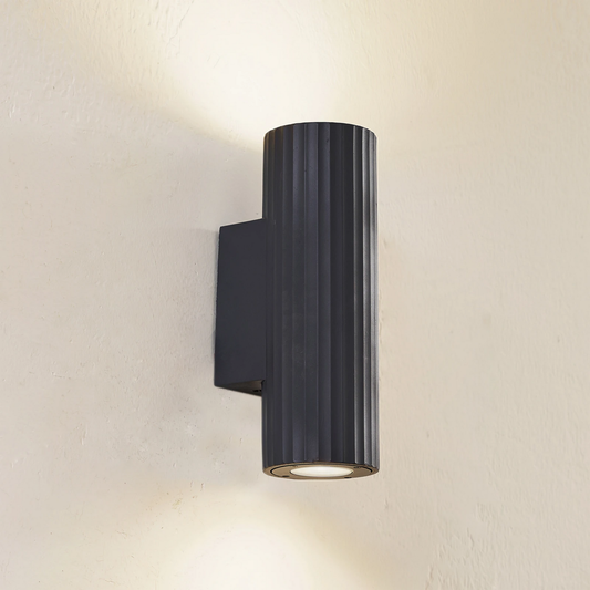 B-grade Lindby outdoor wall light Christa grey concrete 25 cm ribbed wall lamp light