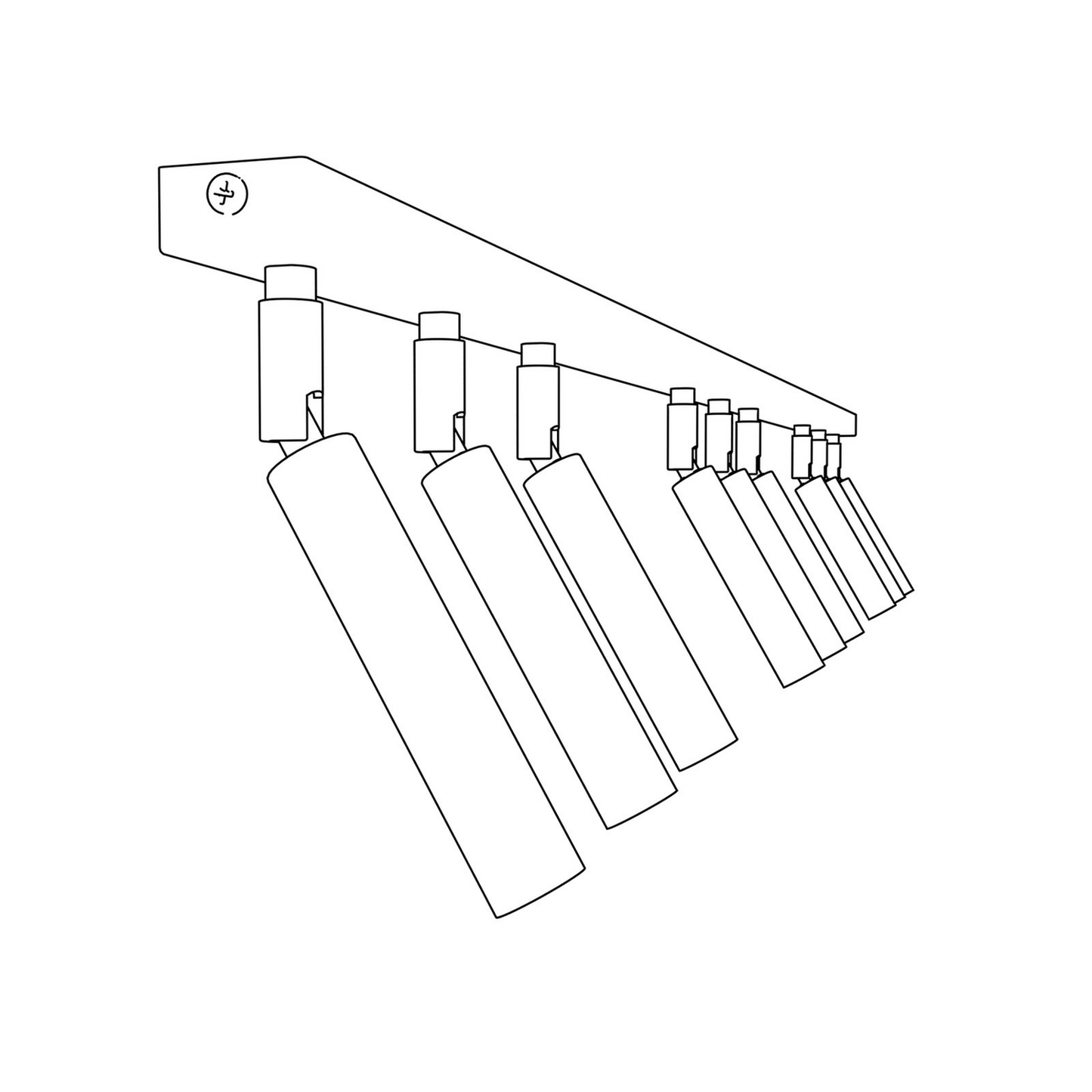 Loftlampi frá Ivi í B-flokki, 9 ljós, 116 cm langur, úr svörtu málmi, G9 festing.