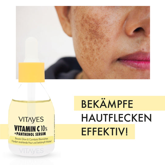 Vitamin C 10% + Panthenol Serum. Hautflecken-Reduktion & Sofortiger Glow 30 ml