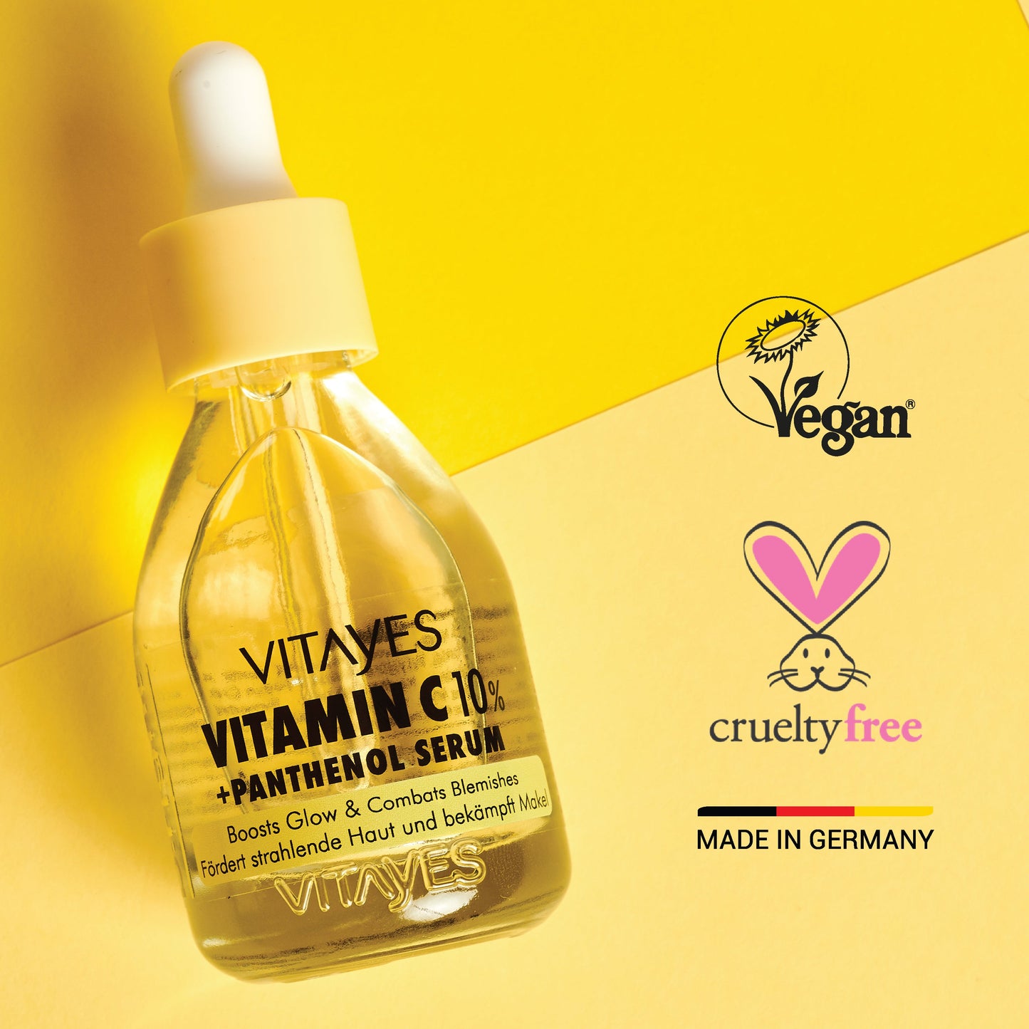 Vitamin C 10% + Panthenol Serum. Hautflecken-Reduktion & Sofortiger Glow 30 ml