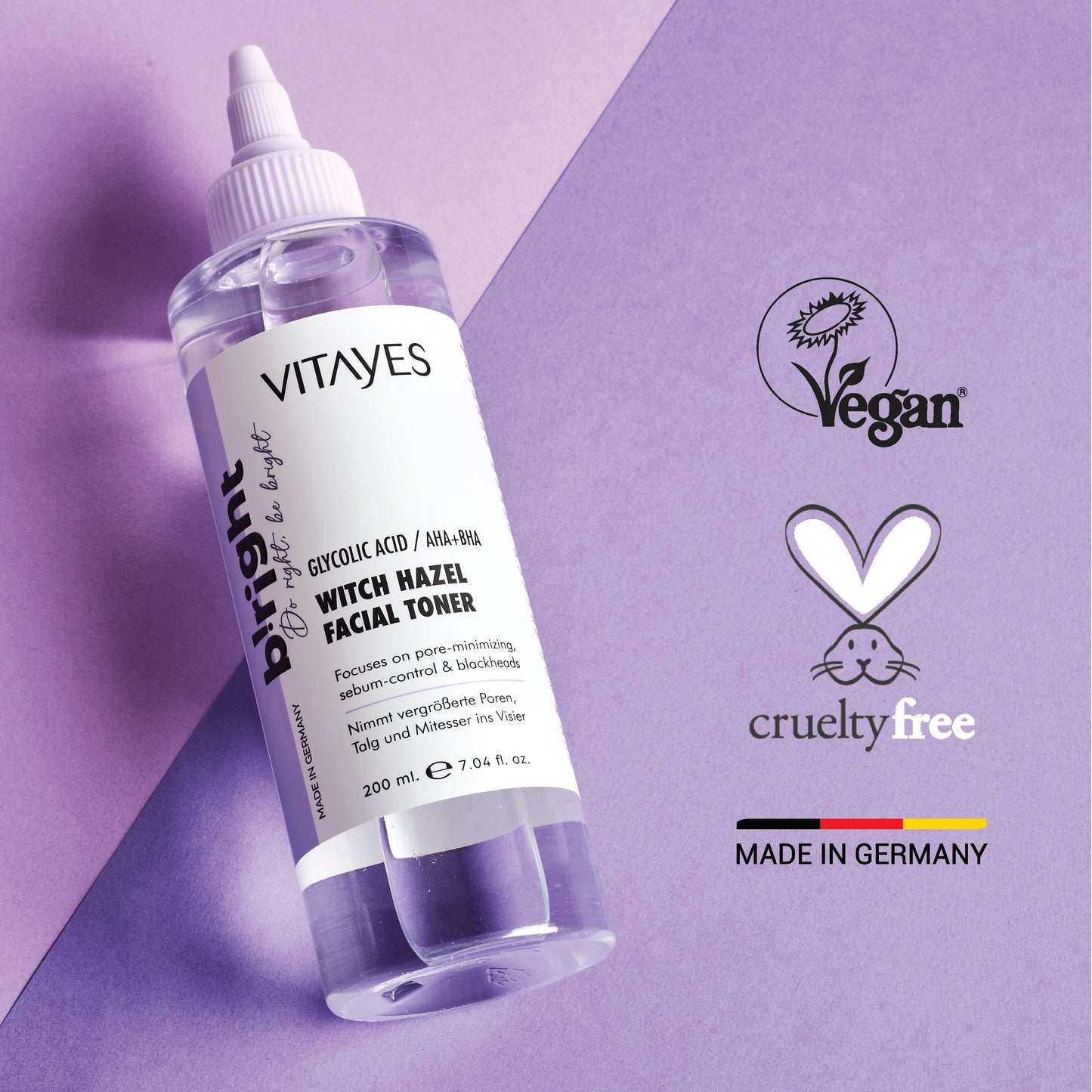 AHA/BHA Gesichtswasser – Porenverfeinernde Tiefenreinigung mit Glycolsäure & Hamamelis 150 ml