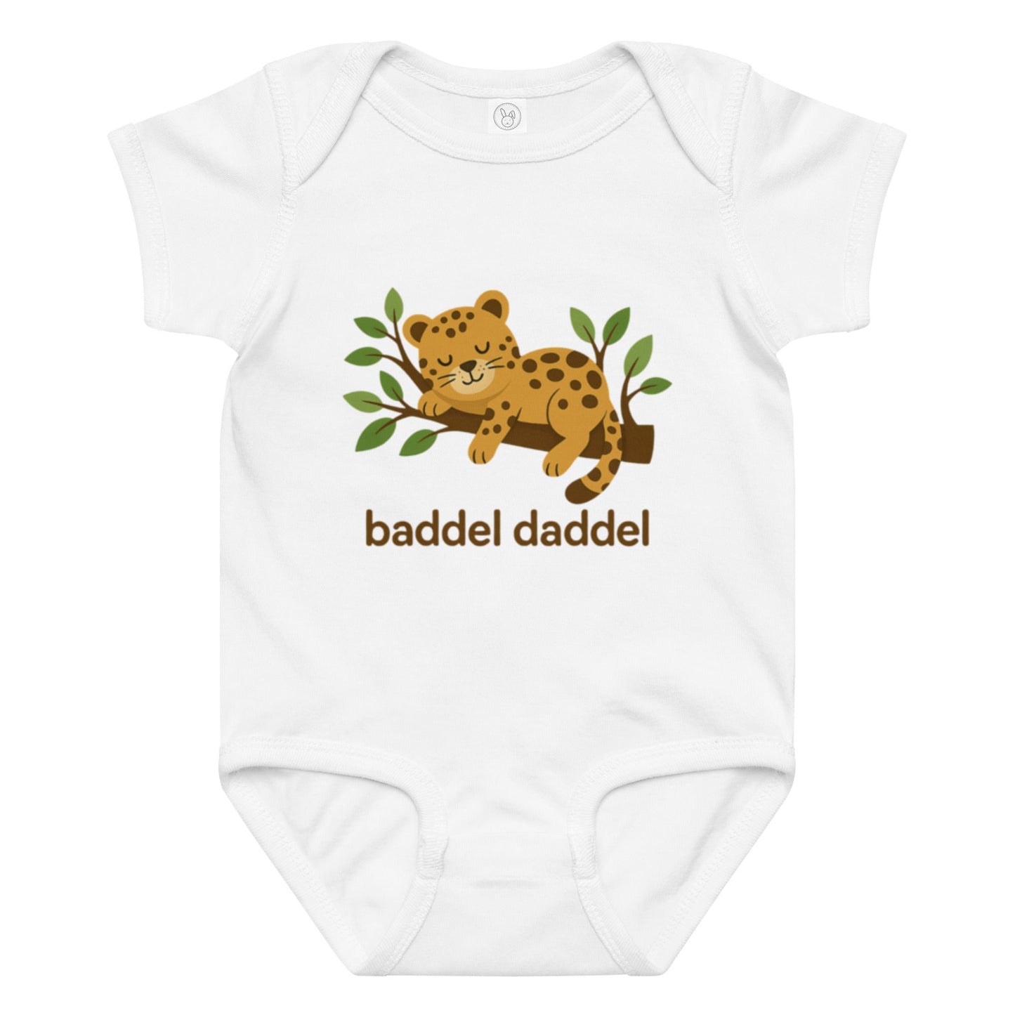 Baby-Body Schlafender Leopard auf Ast – Für kleine Träumer im Baddeldaddel Design!