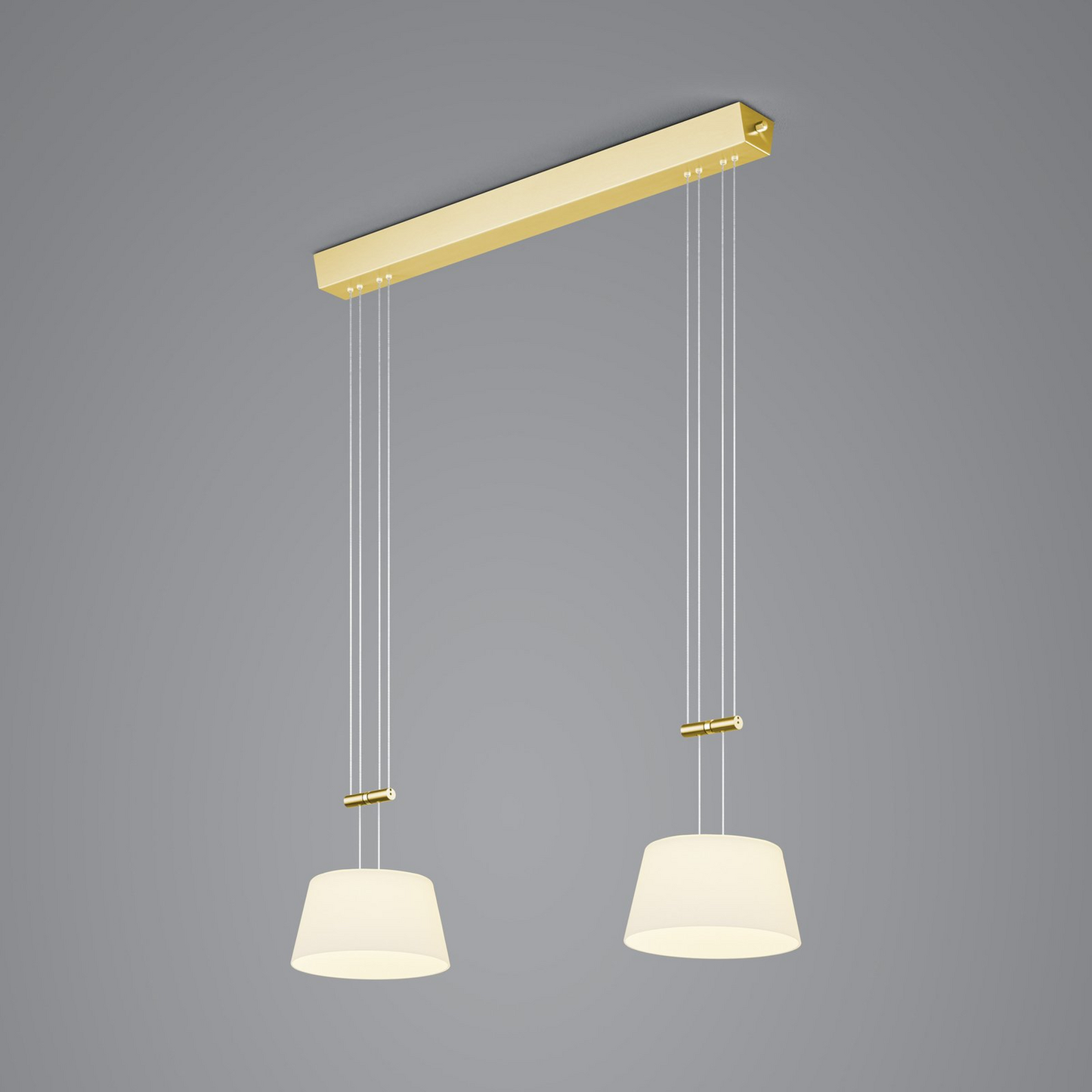 Bankamp hengiljós í B-flokki, LED ljós, messing, tvö ljós, dimmanlegt, gler