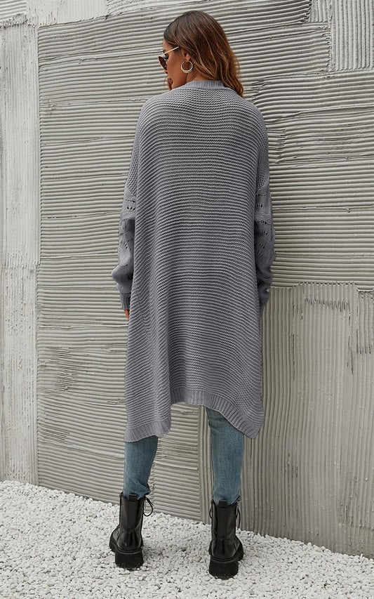 Crocheted Style Sleeves Cardigan Top In Grey