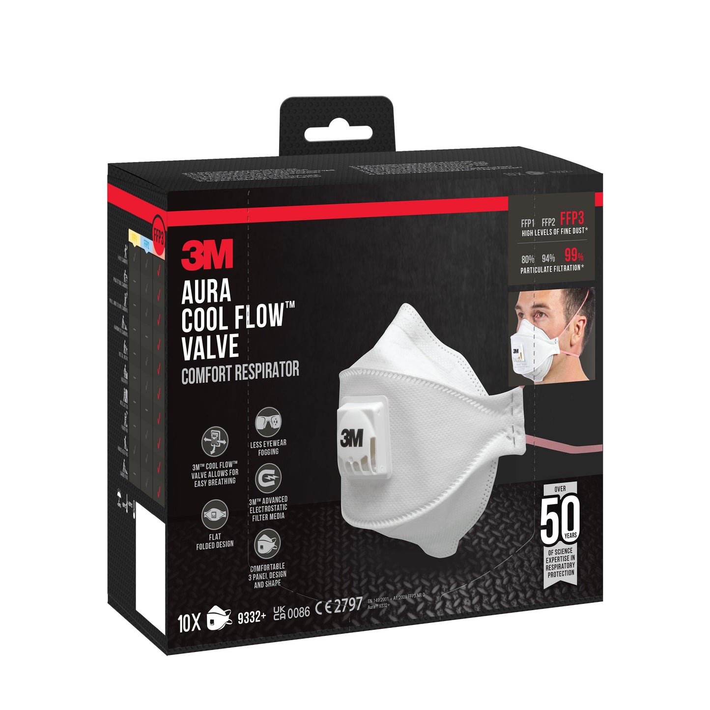 3M™ Aura™ Comfort Cool Flow™ Partikelmaske 9332+, FFP3, mit Ventil