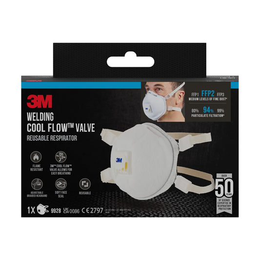 3M™ Cool Flow™ Partikelmaske 9928 für Schweißarbeiten, mit Ventil | Packung (1 Stück)