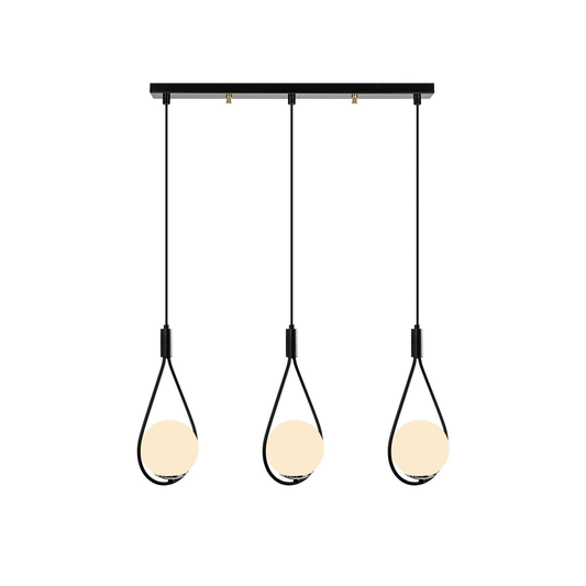 B-flokks Mudoni Mr 939 3-ljósa hengilampi, línulegur, svartur, ópalgler, loftlampi, kastari