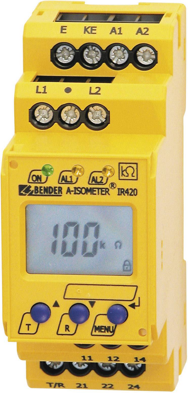 Einangrunareftirlitstæki frá Bender af B-gráðu, Ir420 D4, 2 200 kΩ, 70 300 V/AC, 150 g