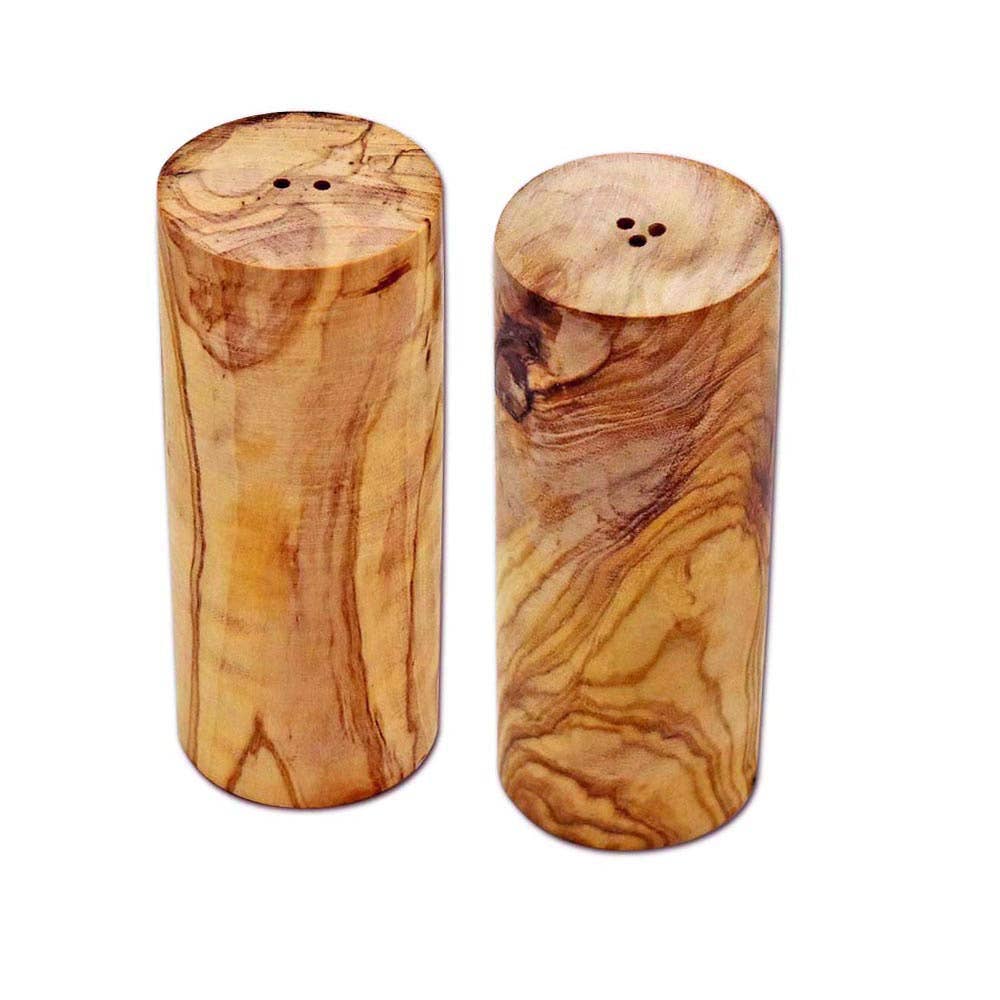 Set of 2 salt and pepper shakers “TOWER” made of olive wood