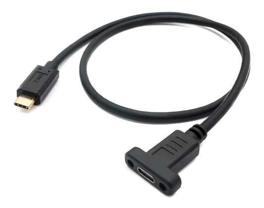 SYSTEM-S USB 3.1 snúra 50 cm Tegund C karlkyns í kvenkyns skrúfuð svart