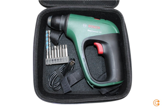 Þráðlaus snúningshamar frá Bosch Home and Garden, fáanlegur á lager, með innbyggðri rafhlöðu og hleðslusnúru. Sjá texta/mynd.