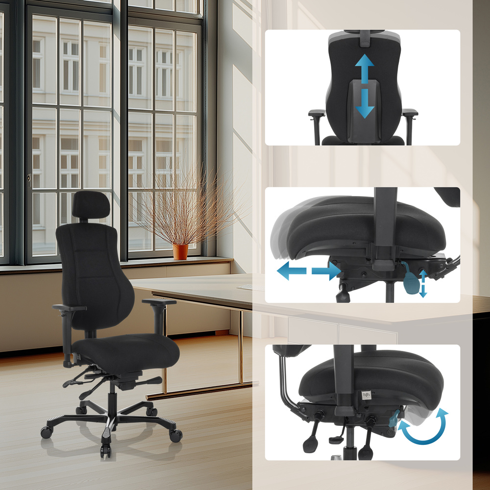 Snúningsstóll frá Hjh skrifstofu í B-flokki fyrir vaktavinnu, úr dúkhúsgögnum, svartur