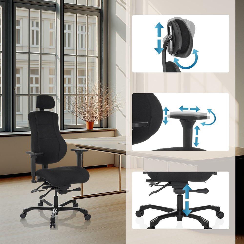 Snúningsstóll frá Hjh skrifstofu í B-flokki fyrir vaktavinnu, úr dúkhúsgögnum, svartur