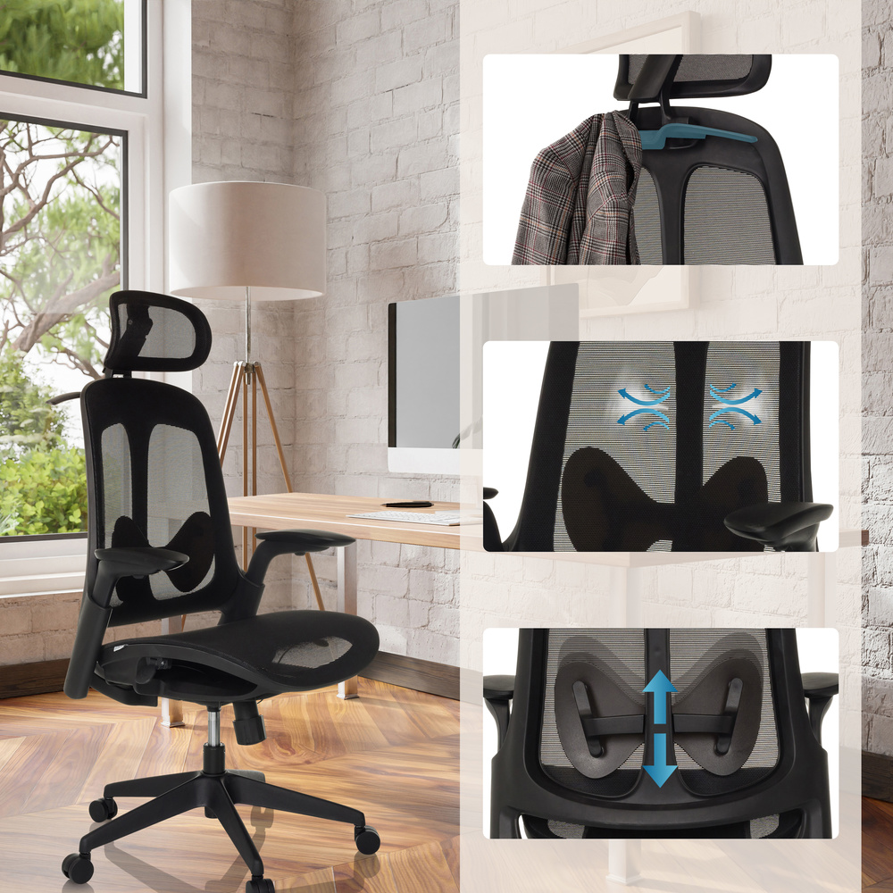 Skrifstofustóll frá Hjh Office í B-flokki, snúningsstóll Arceo M skrifborðsstóll, svartur. Sjá texta/mynd.