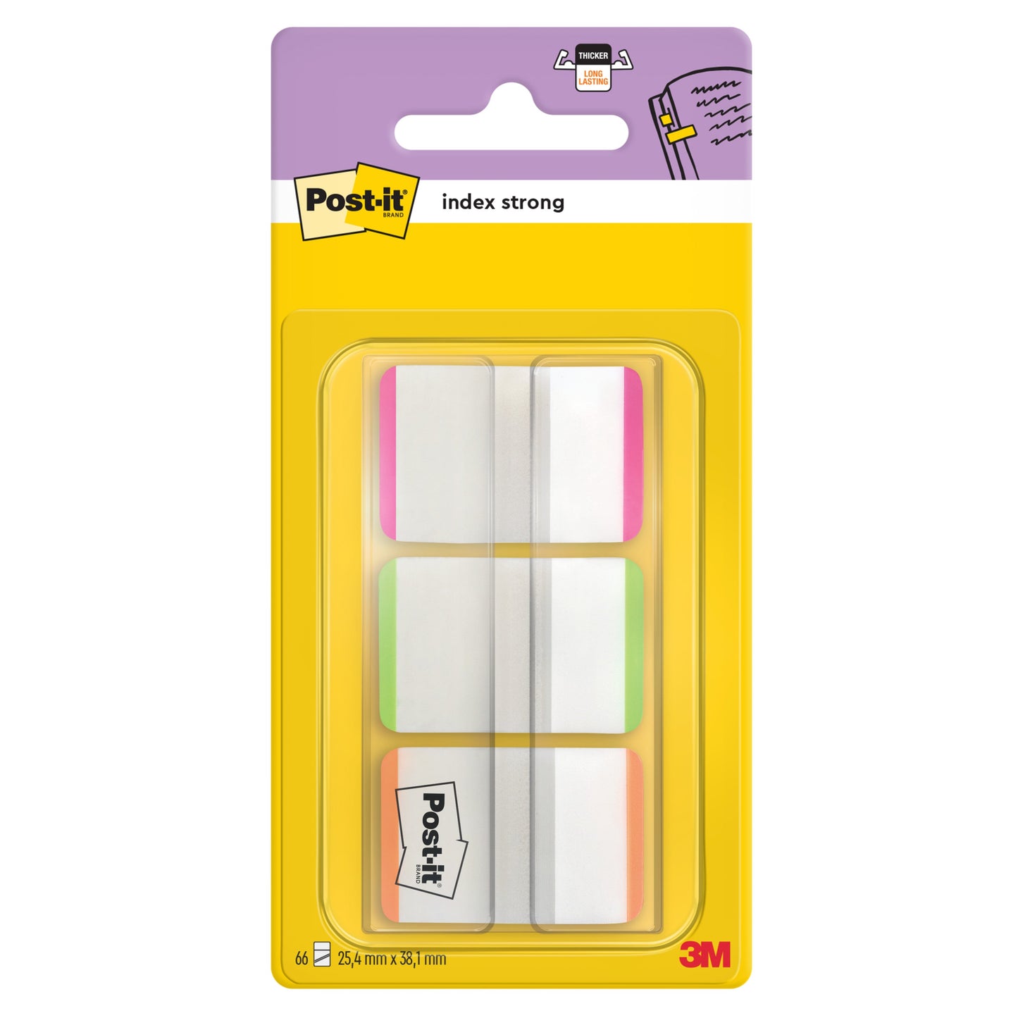 Post-it® Index Strong Ablagetabs, Standard, Verschiedene Farben, 25,4 mm x 38,1 mm, 66 Haftstreifen/Spender