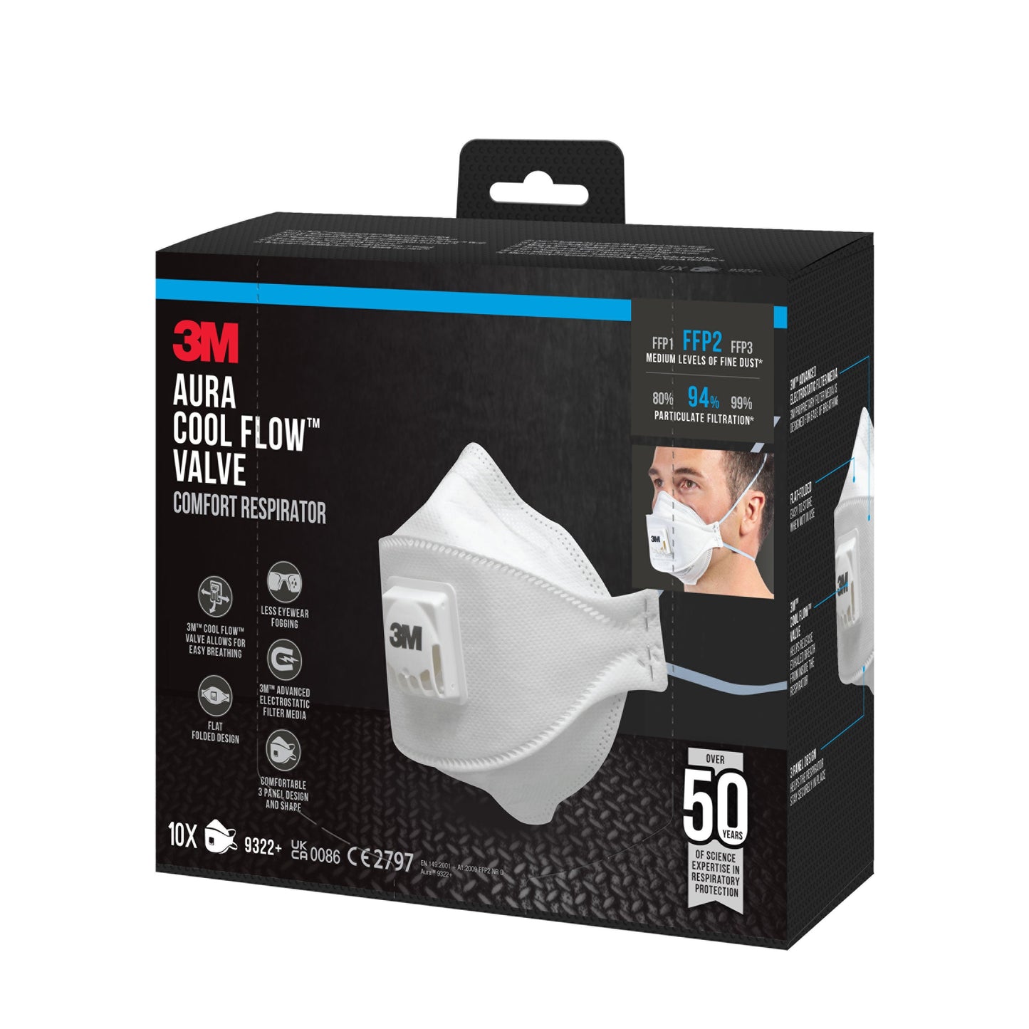 3M™ Aura™ Comfort Cool Flow™ Partikelmaske 9322+, FFP2, mit Ventil