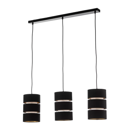 B-stock Lindby hanging light Tsomo, 950 cm 3 bulbs black fabric hanging lamp spot