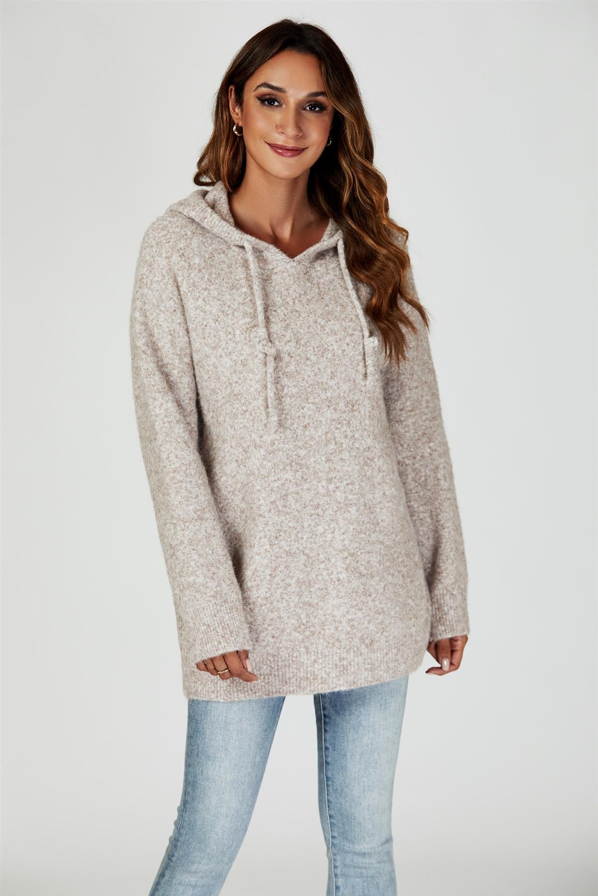 Knit Hoodie in Beige