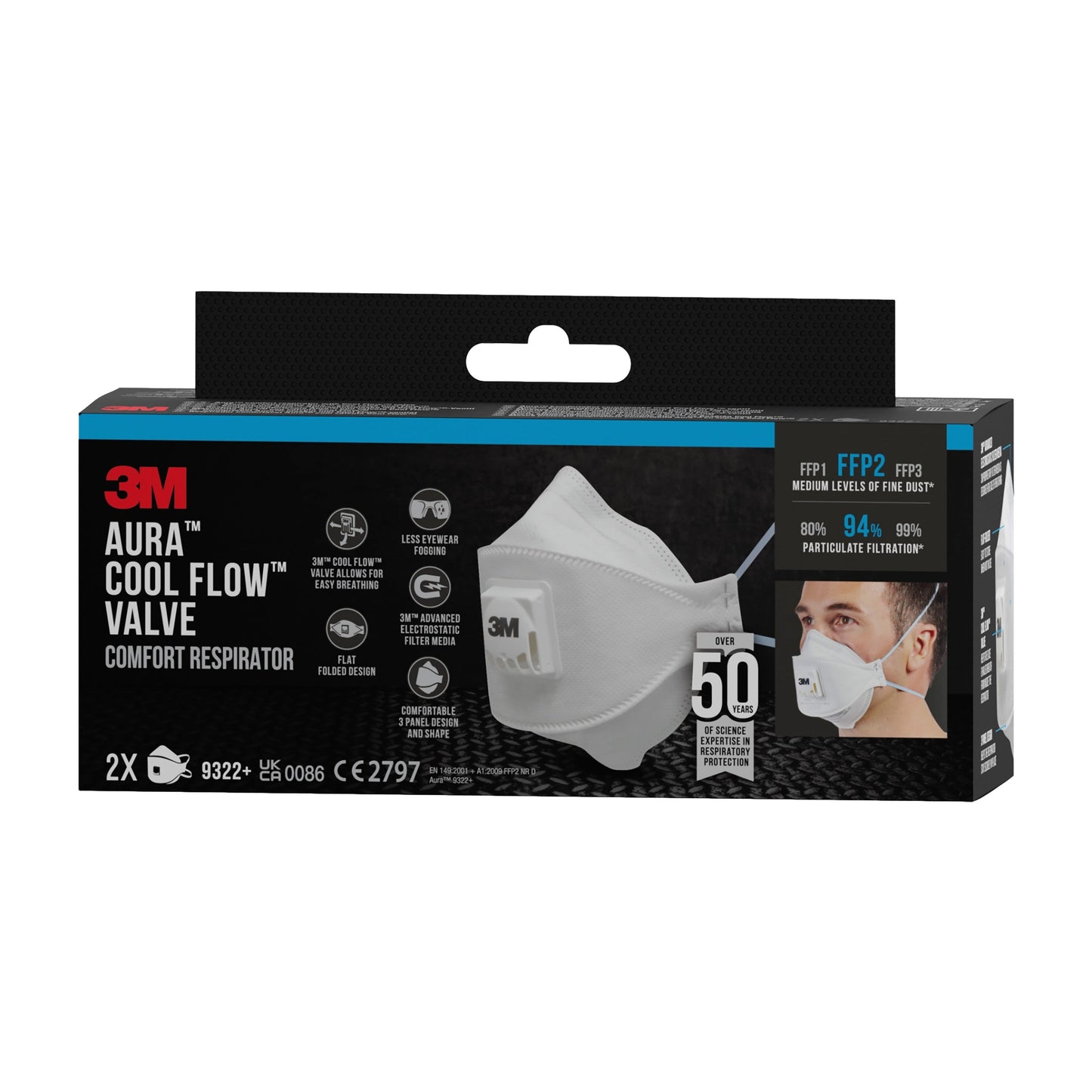 3M™ Aura™ Comfort Cool Flow™ Partikelmaske 9322+, FFP2, mit Ventil