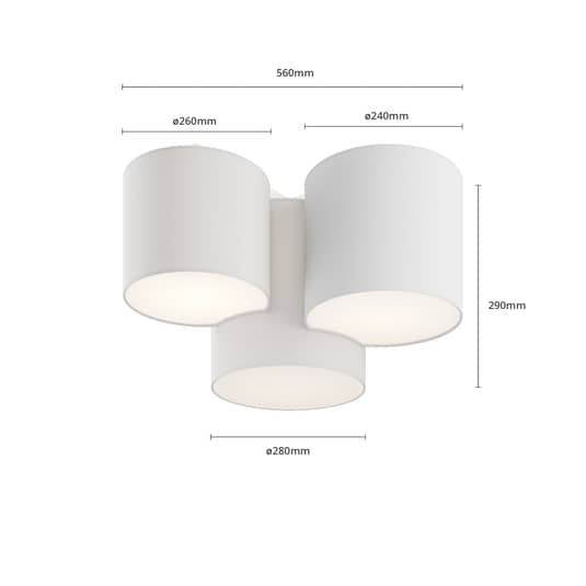 B-flokks Euluna loftlampi, loftljós, lampi, ljósastæði, Mona LED, þriggja ljósa, hvítur, málmur