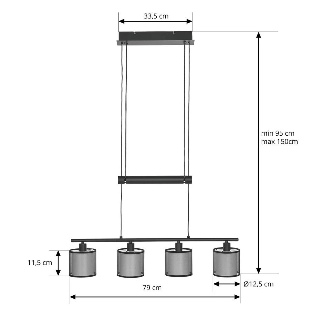 B-grade Lindby Chizoma pendant lamp, hanging light, ceiling lamp, E27, 4 lights, fabric shades