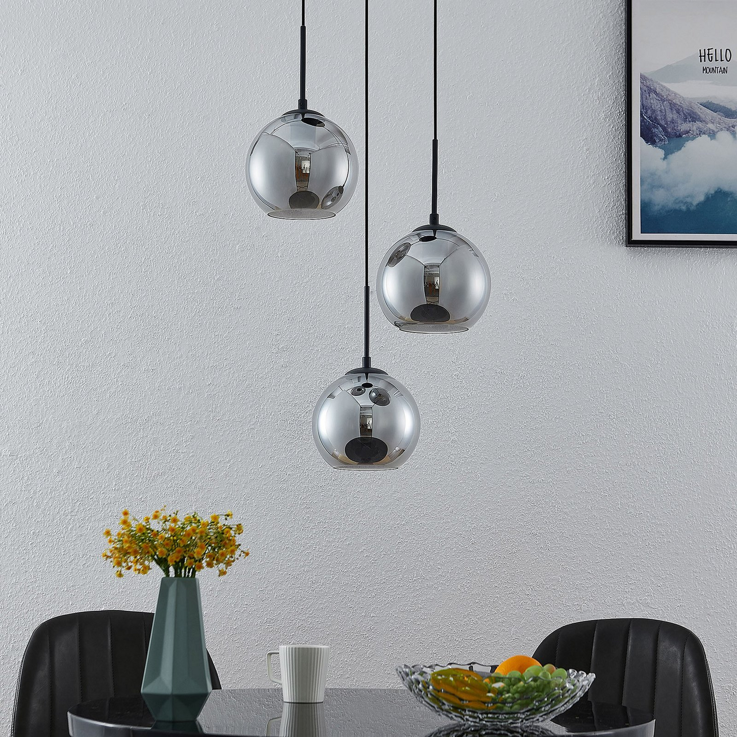 B-grade Lindby Jurian pendant light, hanging lamp, ceiling lamp, 3-bulb E27, Black 942 
