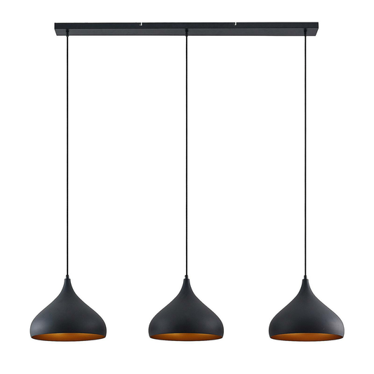 B-grade Lindby Elamira pendant light, hanging lamp, ceiling lamp, 3 bulbs, E27, black, G60 
