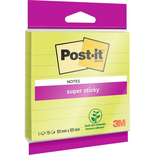 Post-it® Super Sticky Notes im Großformat, Grün, Liniert, 101 mm x 101 mm, 70 Blatt/Block, 1 Block/Packung, 100% PEFC, SGSCH-PEFC-COC-110078 | Packung (1 Stück)