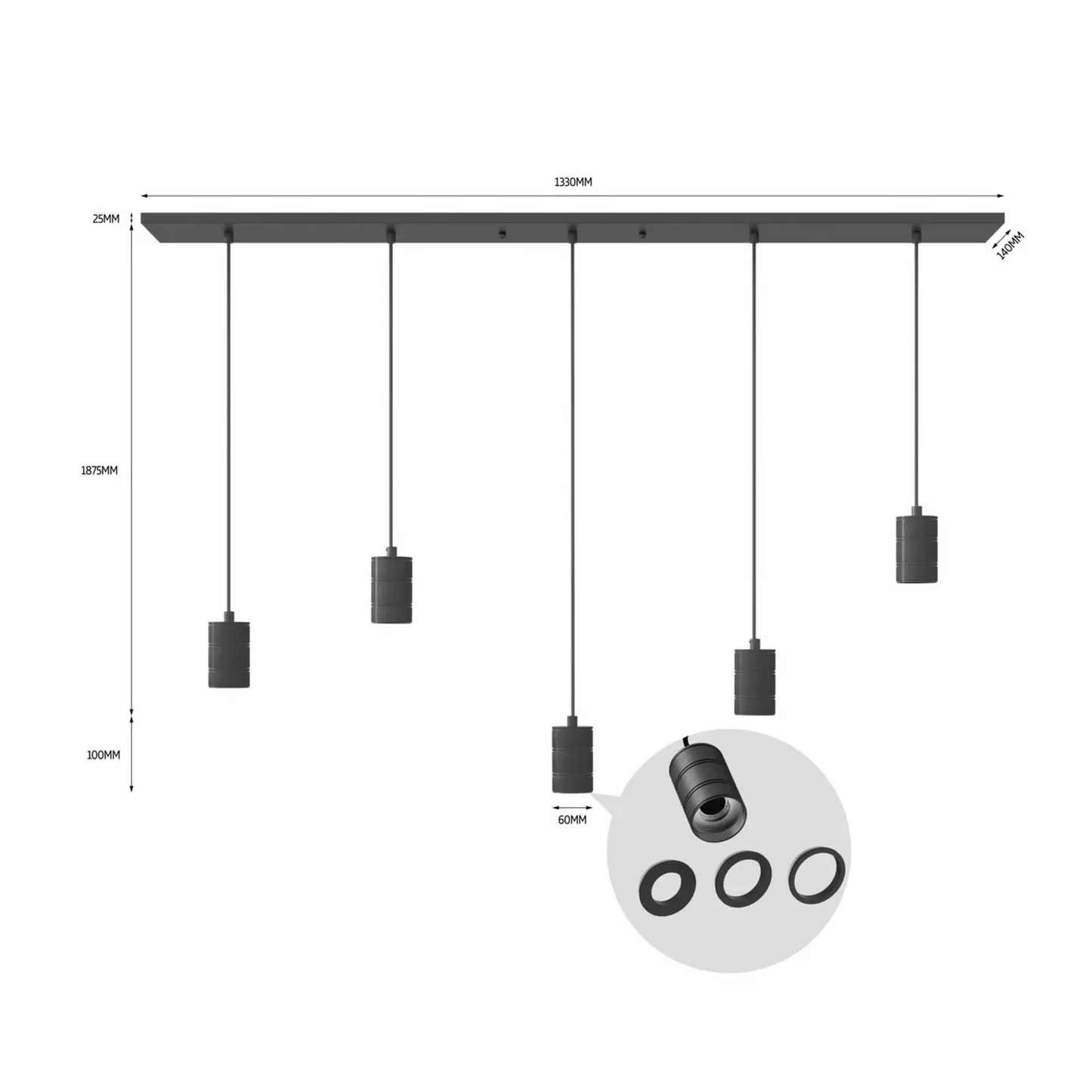 B-flokks Calex Retro hengiljós svart loftljós E27